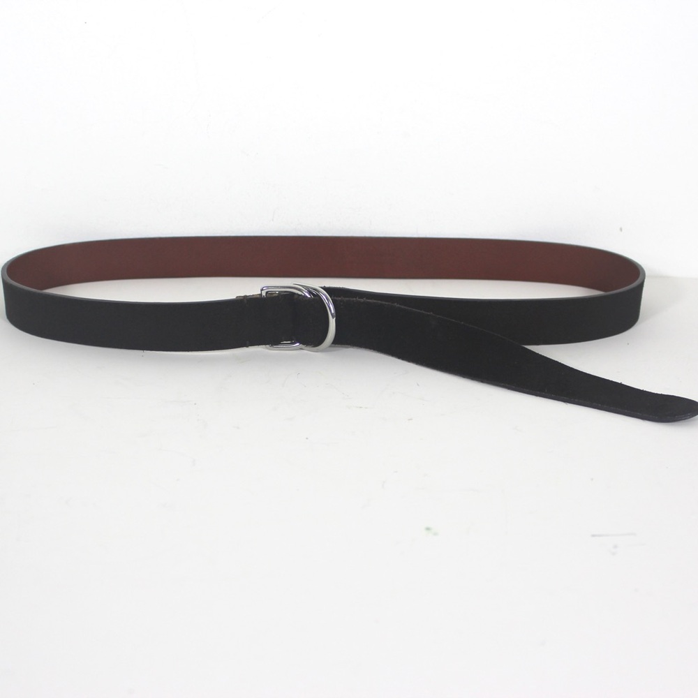 Narrow Dark Brown Suede Leather Belt with a Long Tail Slide or Wrap Buckle